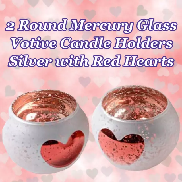2 portavelas votivas redondas de vidrio de mercurio plateado con luz de té corazones rojos 🙂