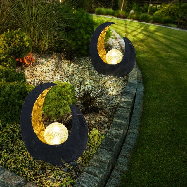 Lampe Solaire Éclairage D'Extérieur LED Balcon Décoration Or Noir Lune 2er Set