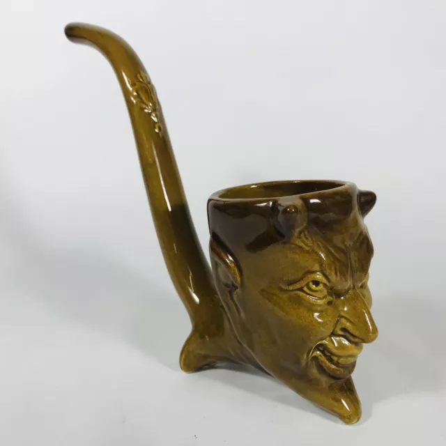 Devil Satan Soviet Russian Ashtray Demon Smoking Pipe Vintage Antique Ceramic