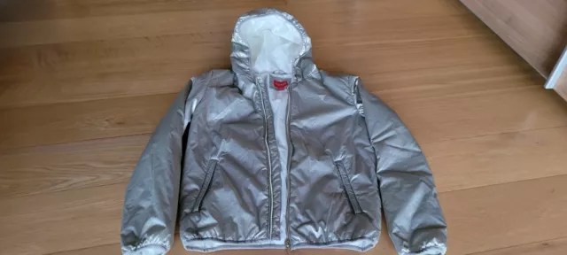 Guess Girls Padded Anorak Coat Age 14 Years Metallic Silver Colour Hooded Zipped