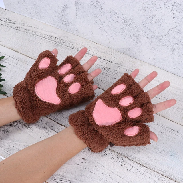 2 Pcs Gants Demi-doigts En Peluche Gants Thermiques Mitaines