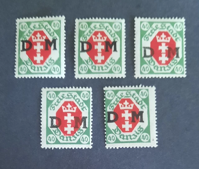 Danzig 5 Dienstmarken zu 40Pf Mi-Nr. D 7 postfrisch, Artikelbeschreibung lesen!