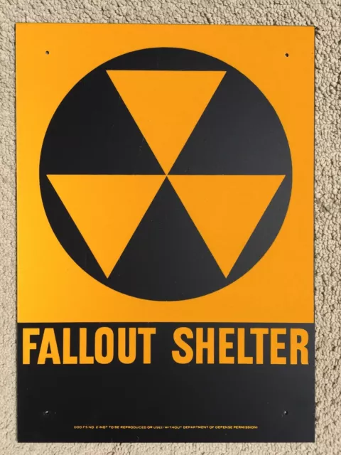 1950's CIVIL DEFENSE METAL FALLOUT SHELTER SIGN 10" x 14"