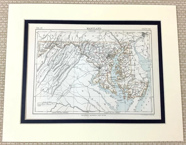 1878 Antique Map of Maryland State Baltimore The United States of America USA
