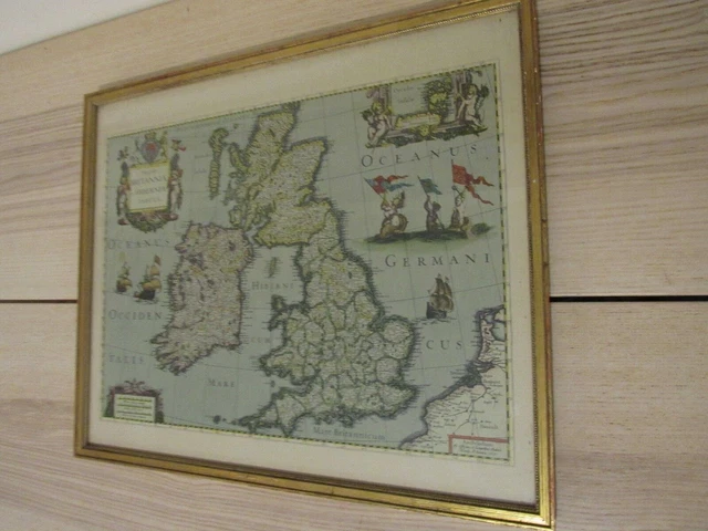 America 1610 Map Hoffman La Roche M4 Reproduction Cavallini Style Framed #3014