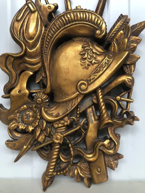 SALE ! Stunning gilded Coat of Arms/ Armour helmet carved in wood circa 1920