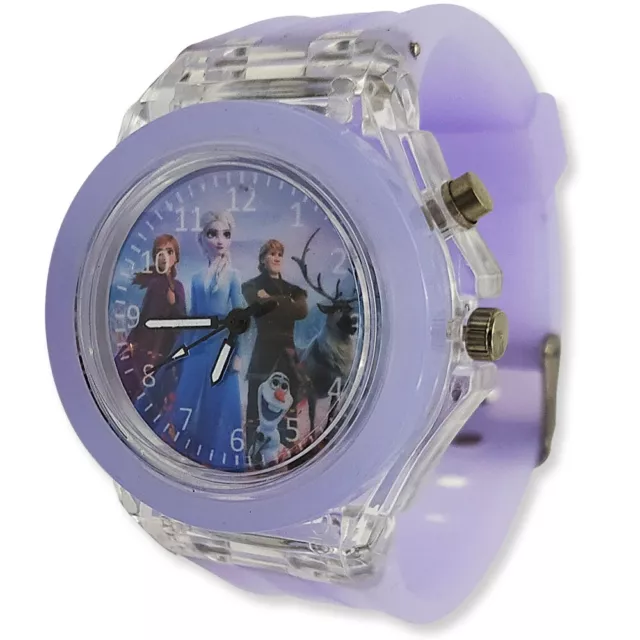 Frozen Elsa & Anna Light Up Lilac Colour Changing Girls Kids Wrist Watch