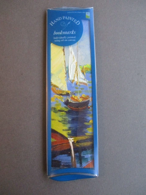 Art BOOKMARK Hand Painted Yacht Boat Sailing Scene Oil Painting 2004 UNUSED