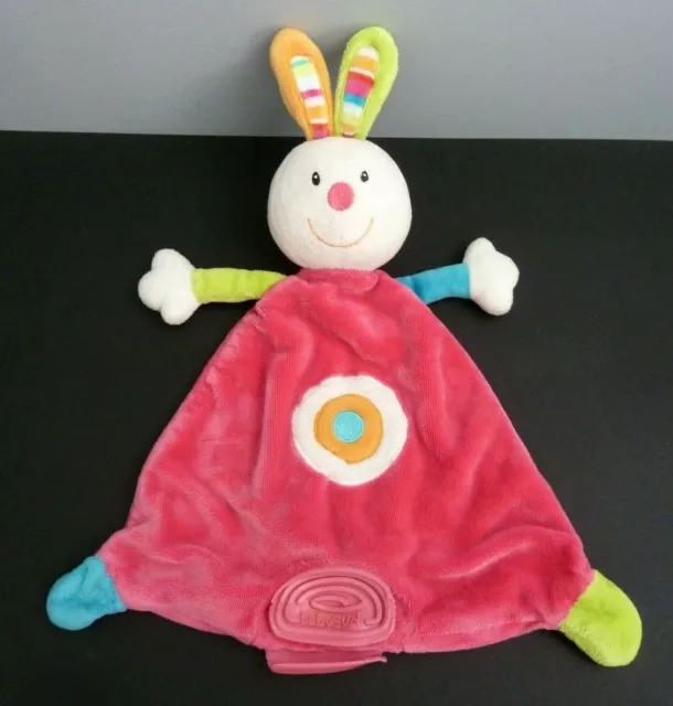 S8- DOUDOU PLAT BABYSUN LAPIN ROSE ROND BLANC ORANGE BLEU CIBLE - lire
