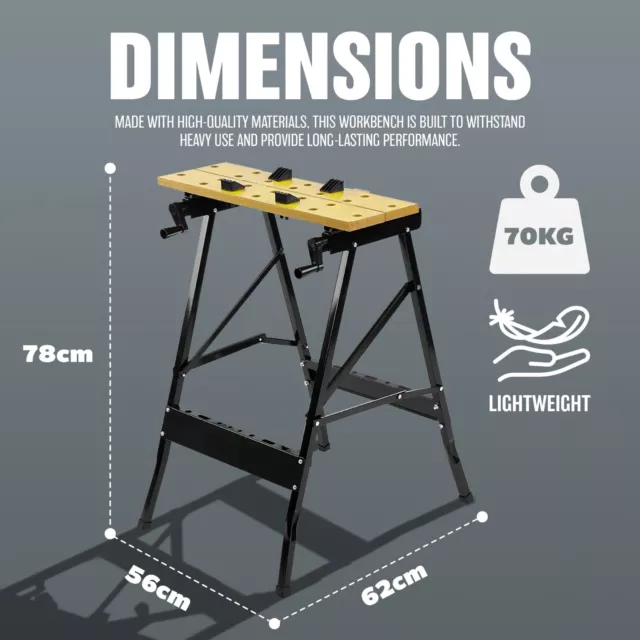 Wooden Foldable Workbench Portable Bench Work Clamping Folding Workshop Table