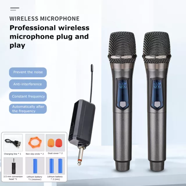 2X Wireless Microphone UHF Dynamic Cordless Handheld Mic System Receiver Karaoke