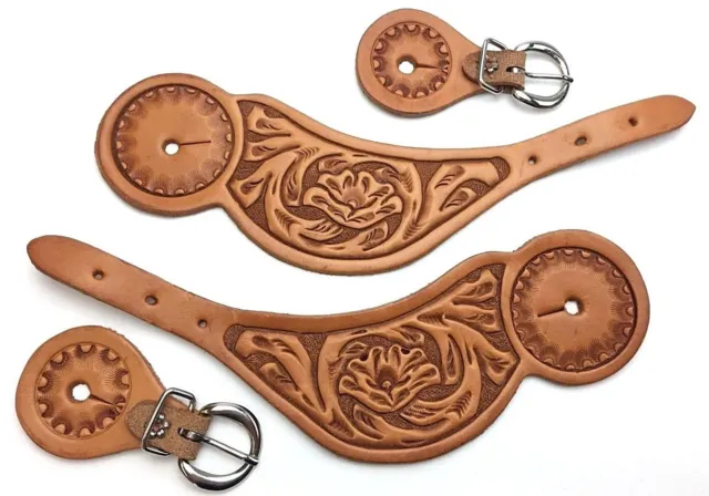 Spur Straps Matched Pair Floral Tooled Leather Western Fancy 2621-LL