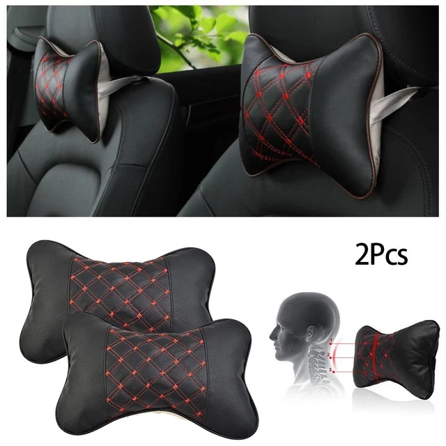 2 Voiture PU Cuir Appui-Tête Cou Oreiller Souple Confortable Coussin Rouge Ligne