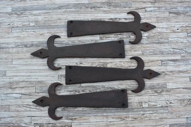 4p Vtg French Style Cast Iron Door Gate Dummy Hinges Salvage Farm Barn Deco 9.5"