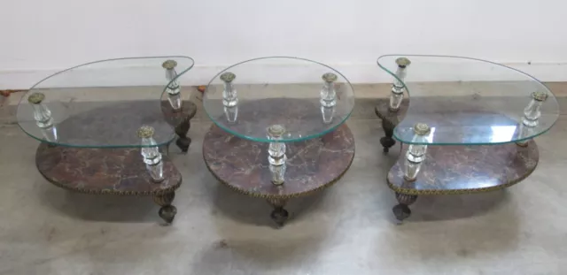 Hollywood Regency Mid Century Goran Glass Top set of Coffee Side tables 3 pc