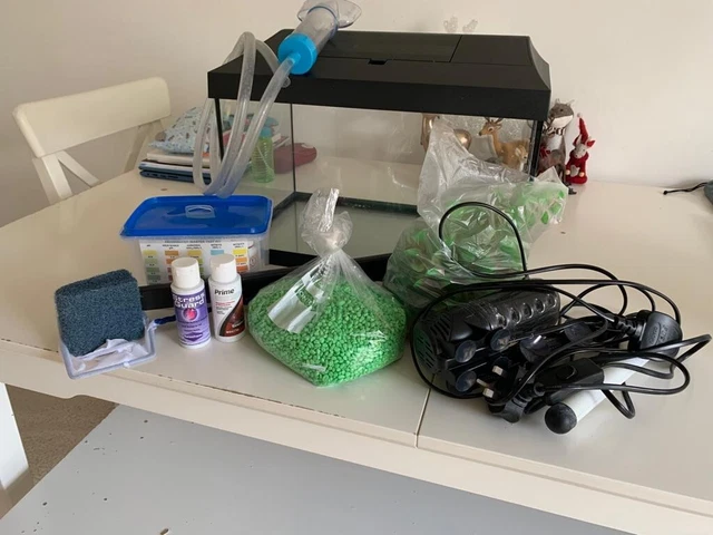 Glass Aquarium Fish Tank Starter Kit  Fish Net, Air Pump Filter and more