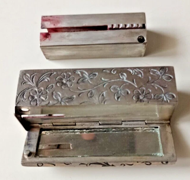 Porta Rossetto In Argento 800 Vintage Con Specchietto Buono Stato 5.5 Cm