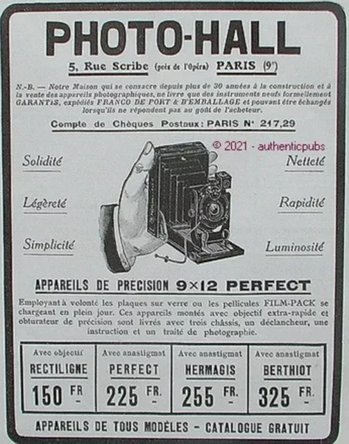 1923 Perfect Hermagis Berthiot Straight Camera Photo Advertisement Hall