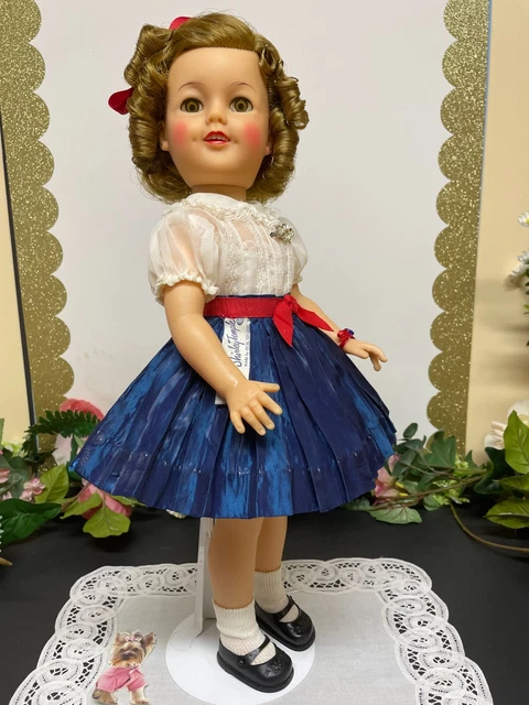 Tagged 17" Ideal Shirley Temple Doll In White & Navy Blue Blouse & Skirt Set!