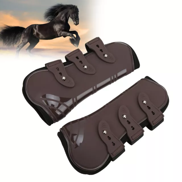 (Pair Of Brown Front Legs M) Horse Leg Protective Boots PU Neoprene