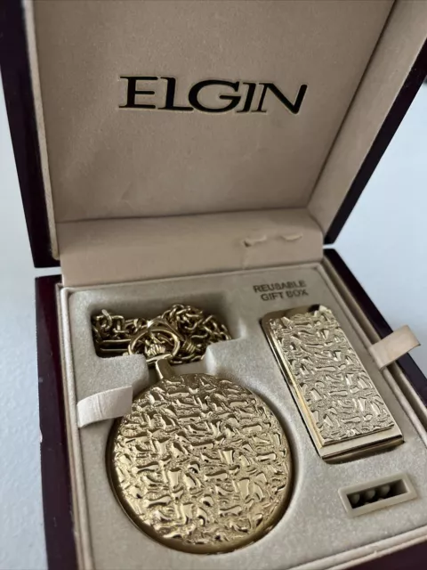 ELGIN QUARTZ MOVEMENT Pocket Watch with Money Clip, Rare $150.00 - PicClick