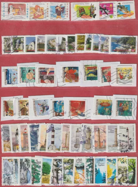 LOT de 56 TIMBRES OBLITERES ADHESIFS de FRANCE DIFFERENTS en SERIES (VOIR SCAN)