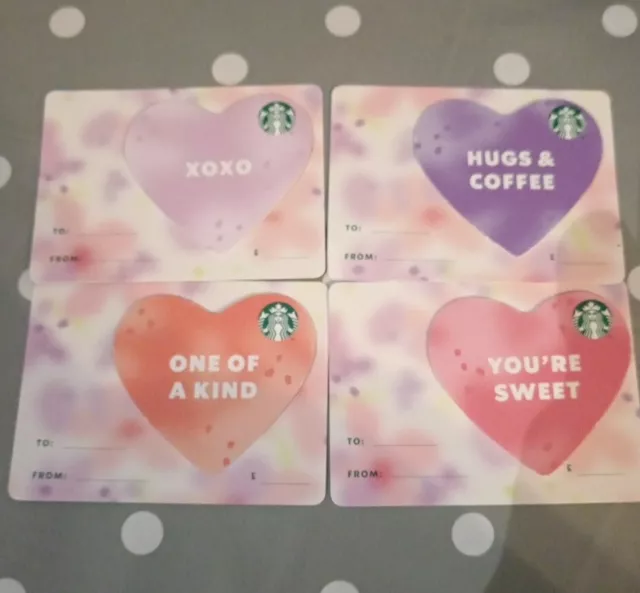 New Starbucks Card UK Valentines 24 Hearts Set Of 4