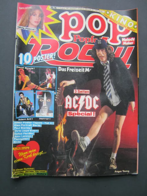 Pop/Rocky Nr 16 August 1981 AC/DC,Olivia Pascal,Toyah,Kim Wilde,Elvis,James Bon