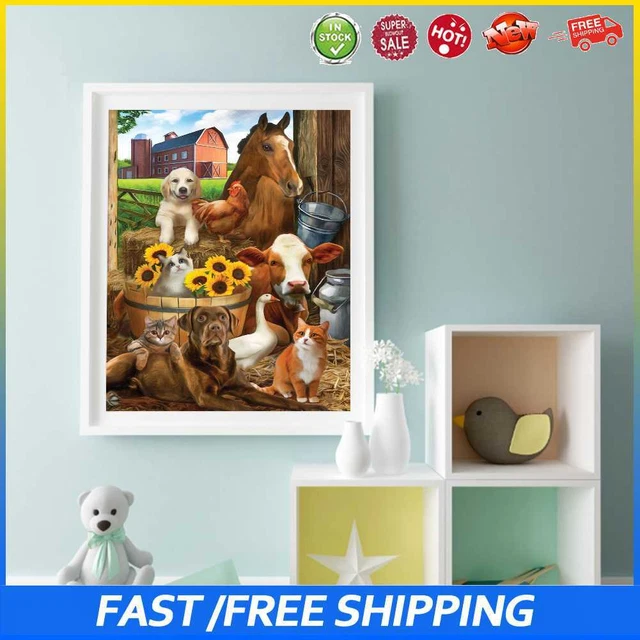 #b Kit de pintura al óleo de animales de granja por números hágalo usted mismo pintura acrílica sobre lienzo (B1261)