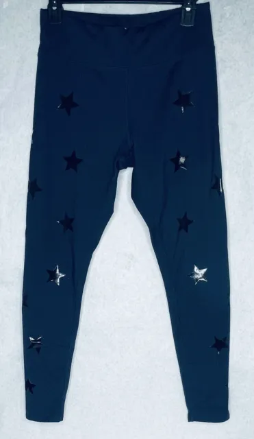 Jessica Simpson The Warm Up Silver Star Workout Navy Leggings Back Pocket Large