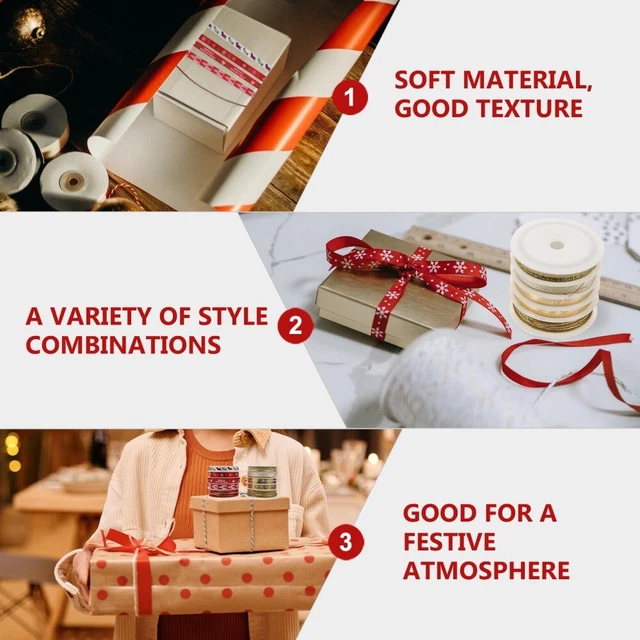 2 Sets Weihnachten Bänder Glitter Rot Frohe Weihnachten Rentier Schneeflocke 3