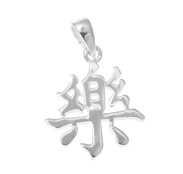 Sterling Silver 925 Rhodium Shiny Chinese Character Happiness Pendant Charm