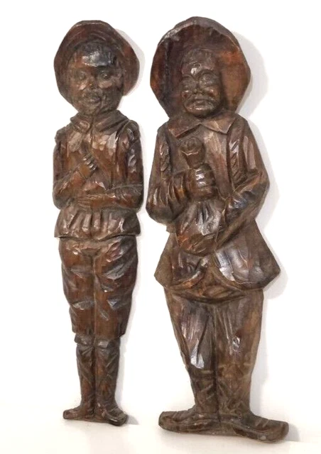 2 Pediment Figure wood carving 14" Antique french architectural salvage