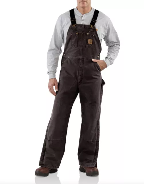 Vtg Carhartt R27 Sandstone Duck Bib Insulated Overall Rare Dk Brown Nwt 38W 32L