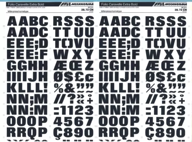Hoja de Letras de Transferencia MECANORMA A3 #724 FOLIO CARAVELLE Extra Negrita 19,7 mm