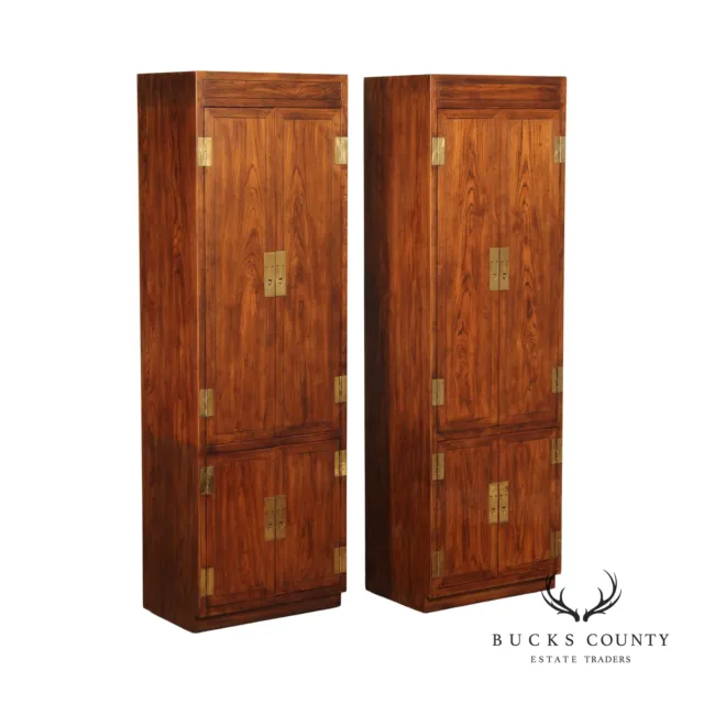Henredon Scene One Campaign Style Pair Oak Cabinets