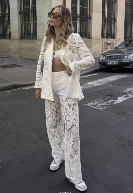 BNWT ZARA WHITE Double Breasted Lace Blazer & Lace Trousers Co Ord Set Size  S £120.00 - PicClick UK