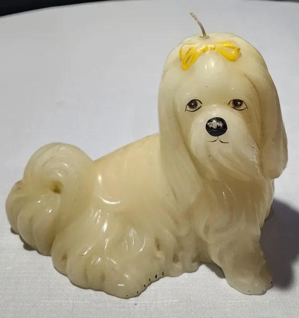 Lhasa Apso Dog Shaped Waxed Ivory Candle, Rare
