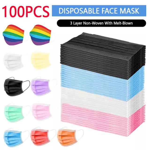 100x 3ayer Disposable Face Masks protective Mouth Mask Fashion Black Surgical^