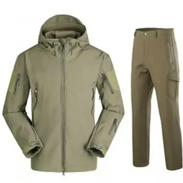 Outdoor Tactical Military Jacket Men Fleece Camouflage Waterproof Jacket + Pants