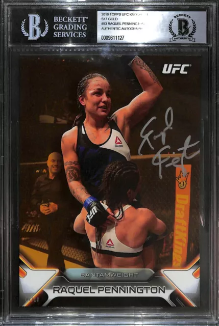 Raquel Pennington Signed 2016 Topps UFC Knockout 5x7 Gold Card #93 BAS COA #/10