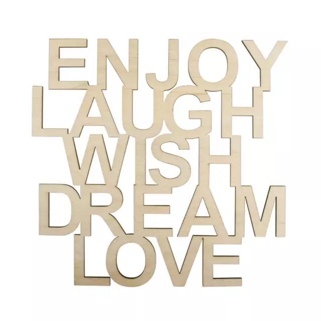 Holzschrift Enjoy Laugh Wish Dream Love FSC100% 18,7x18x0,4cm natur Schrift Holz