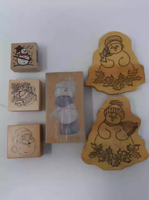 7 x Gummi Holzblock Handwerk Papier Stempel verschiedene Weihnachtsdesigns Job Menge 3