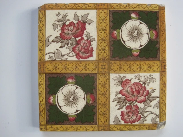 ANTIQUE VICTORIAN TRANSFER PRINT & TINT TILE -  c1877-1900 SHERWIN & COTTON