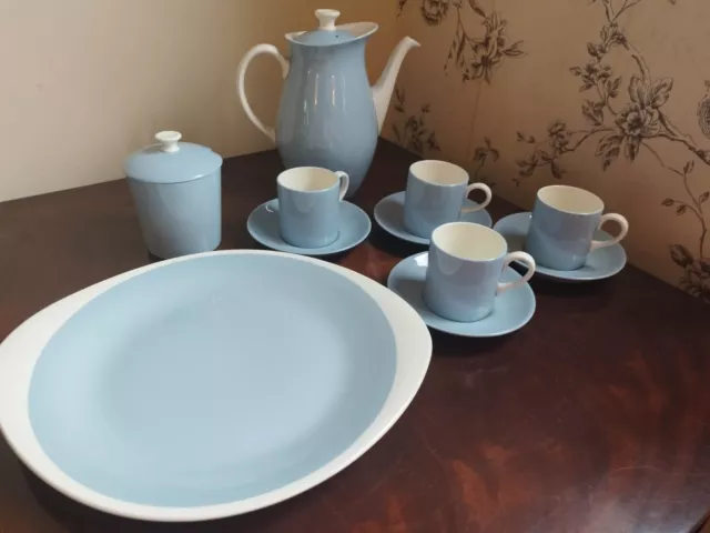 A Pretty Vintage Mid Century Wedgwood "Summer Sky" Coffee Pot Set Blue & White