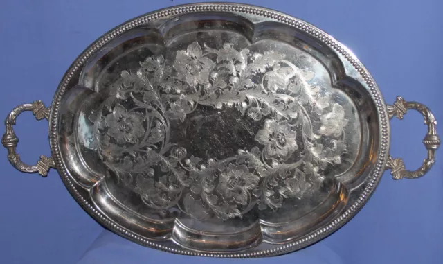 Vintage Ornate Floral Metal Large Serving Tray