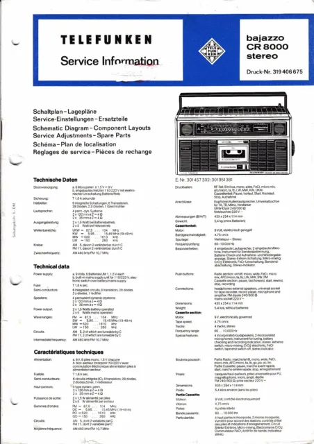 Service Manual-Anleitung für Telefunken Bajazzo CR 8000