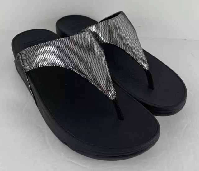 FitFlop Womens Lulu Lustra Wedge Thong Sandals All Black NIB Size 8