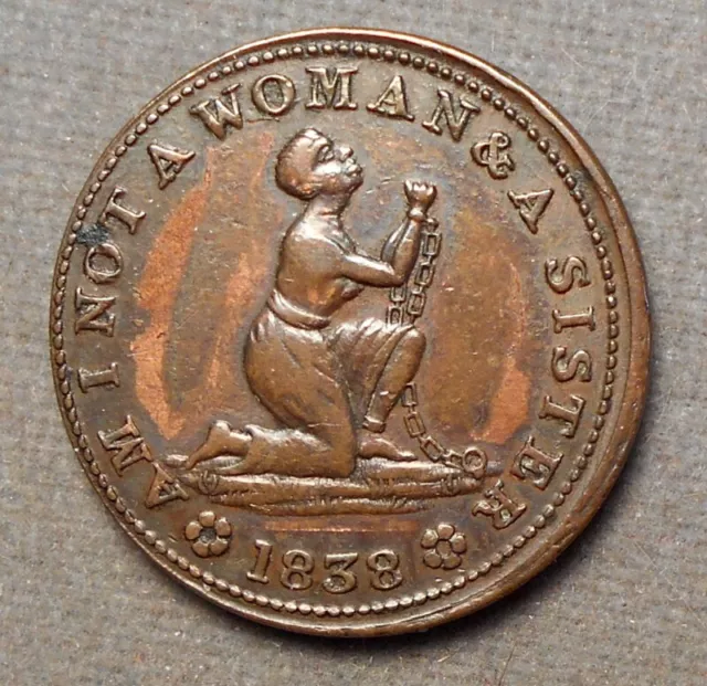 3635 Slavery: Hard Times Token HT-81, Low-54, Am I Not A Woman & A Sister, 1838,