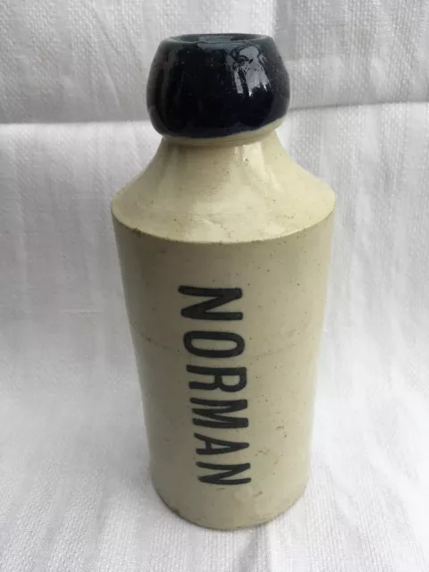 Unusual Norman blue lip ginger beer mineral soda stoneware bottle c1890-1920